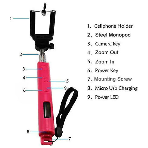 Selfi Monopod Telescopic Stick with Bluetooth & Zoom controls